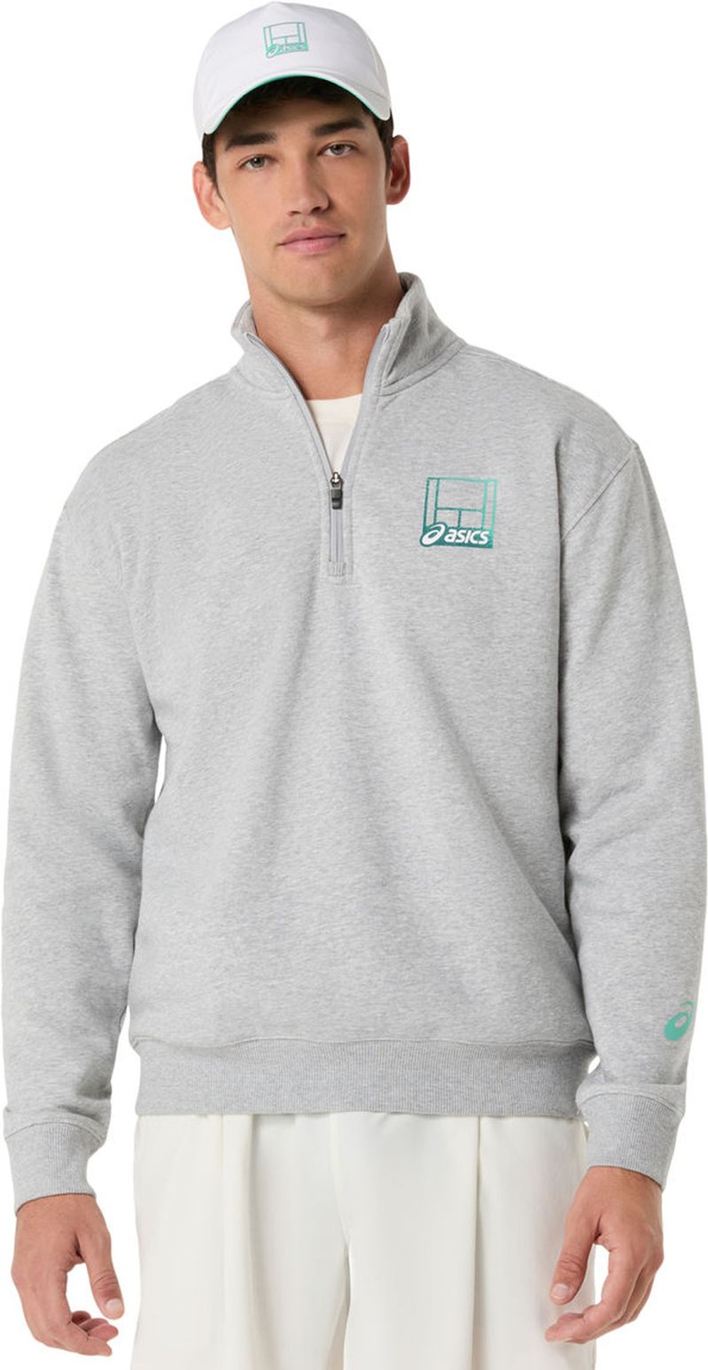 Мужская теннисная толстовка Asics Court Core Graphic Half Zip - heather grey