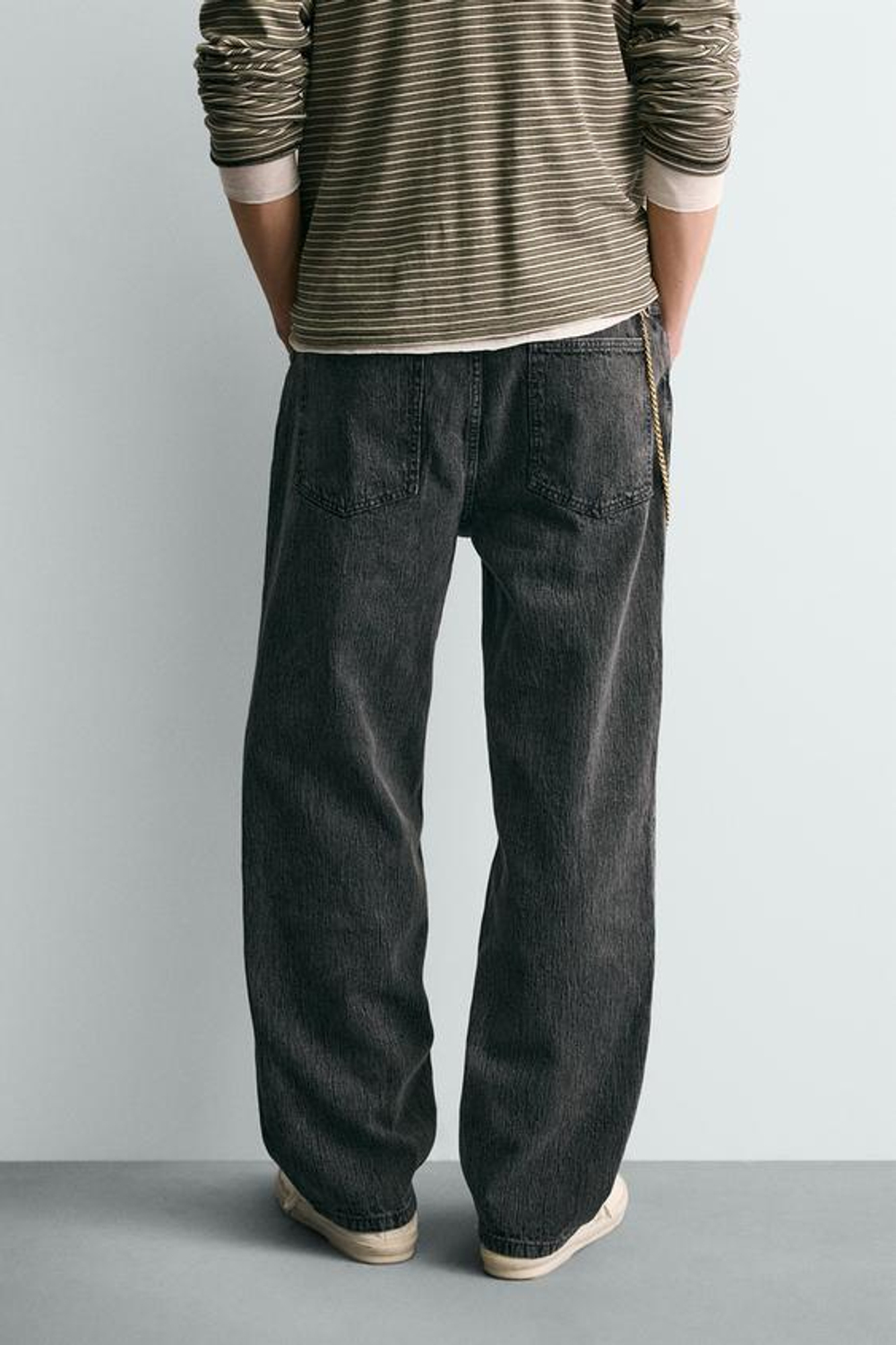ZARA БРЮКИ STRAIGHT FIT ЖАККАРД, ТЕМНО-СЕРЫЙ