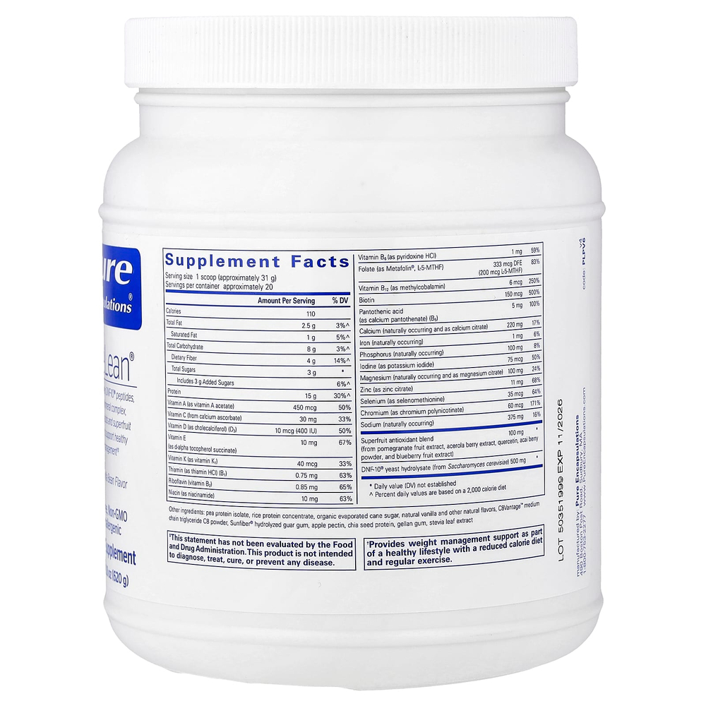 Pure Encapsulations, PureLean® Protein, Natural Vanilla Bean, 21.8 oz (620 g)