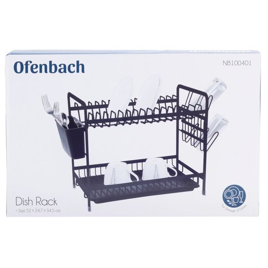 Сушилка для посуды Ofenbach NB 100401 двухъярусная черная (52х24,7х34,5 см) из алюминия с поддоном