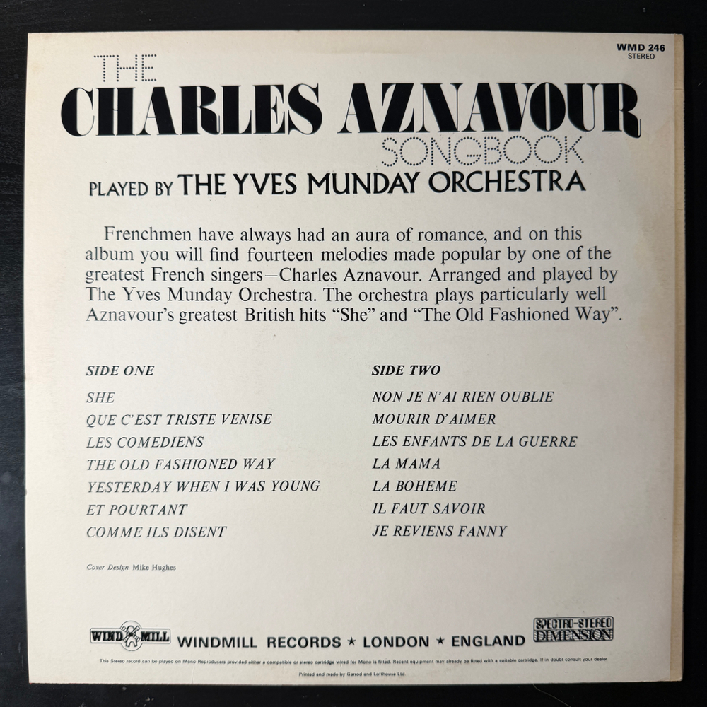 The Yves Munday Orchestra ‎– The Charles Aznavour Songbook (Англия 1975г.)