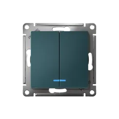 Выключатель двухклавишный с подсветкой Systeme Electric AtlasDesign Изумруд, самозажимные клеммы ATN000853S