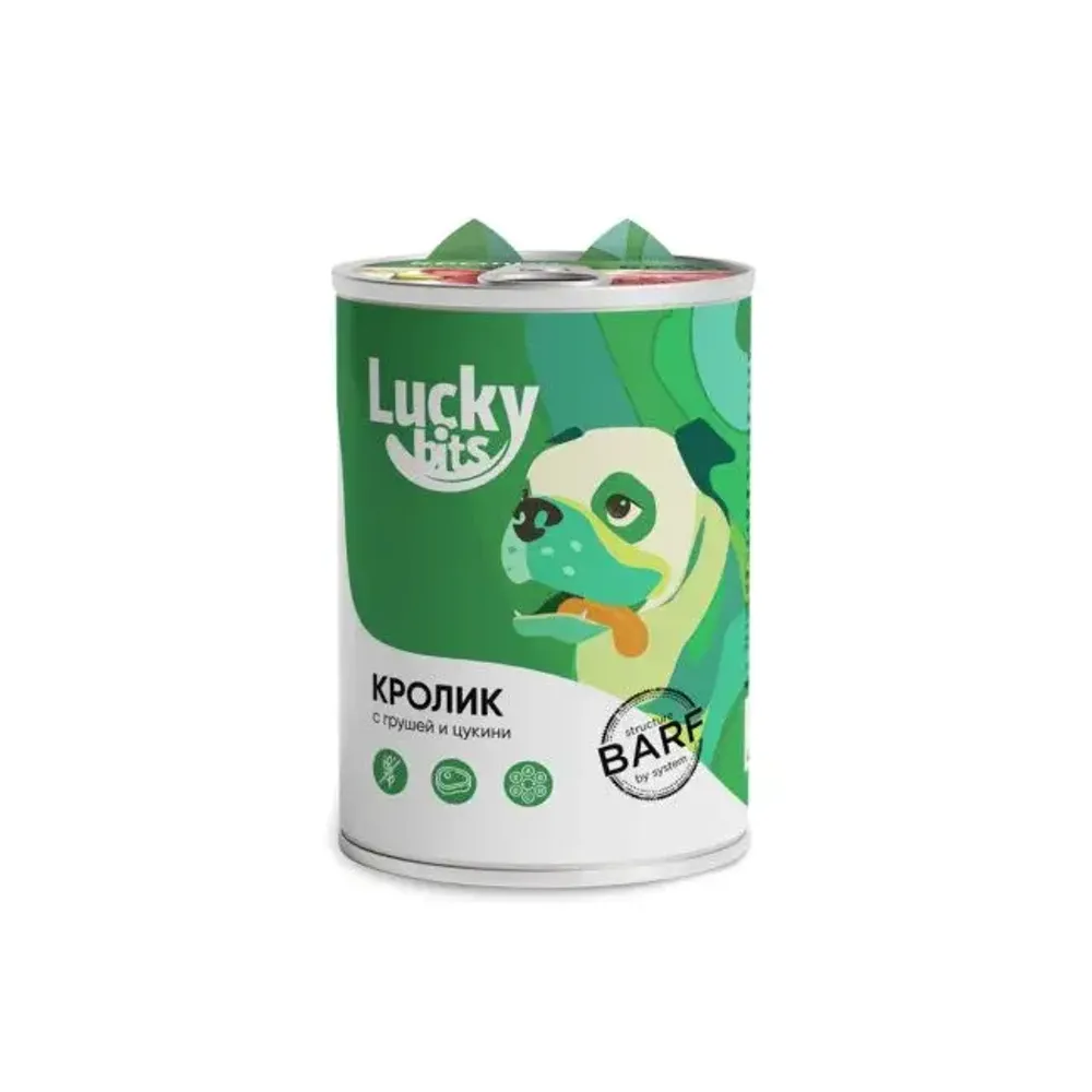 Консервы для собак всех пород с 6 мес. Lucky bits кролик с грушей и цукини, 400 г