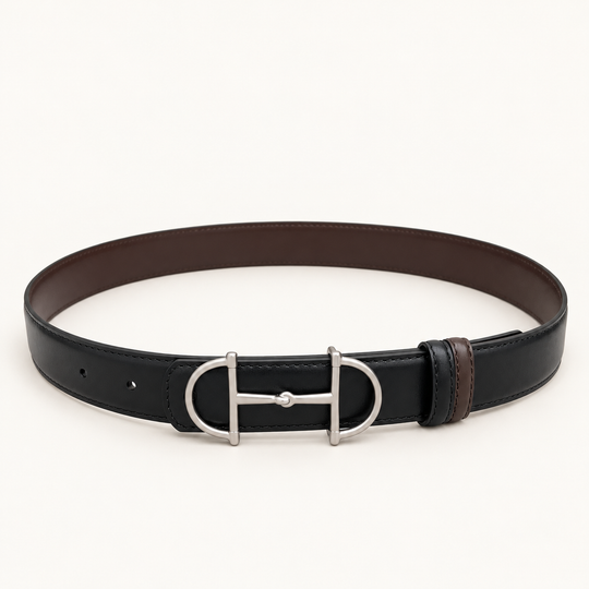 Ремень Gucci Horsebit 3,0 см — чёрный / коричневый с серебристой пряжкой