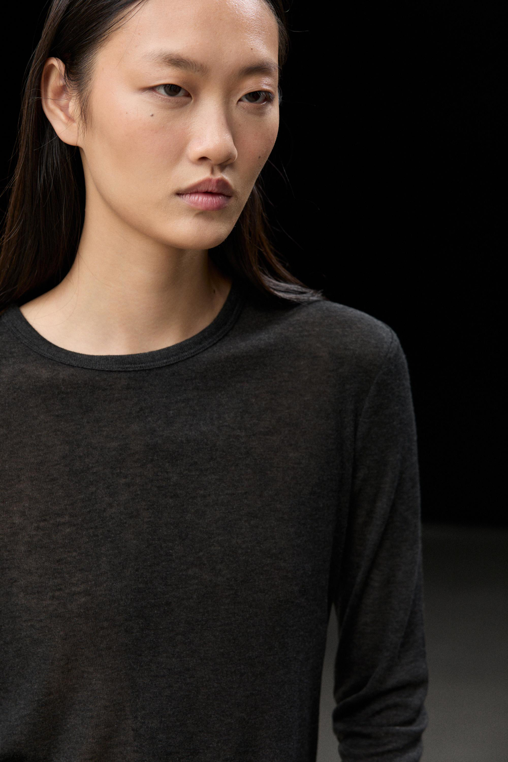 Massimo Dutti Футболка с длинными рукавами из шерстяной смеси, темно-серый