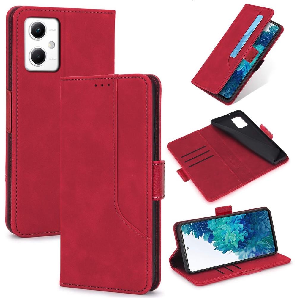 Стильный чехол-книжка из кожи для XIAOMI REDMI NOTE 12 5G/ POCO X5 (не PRO!) с отделом для наличных, 3 слотами для карт и подставкой