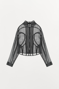 ZARA РУБАШКА-КОРСЕТ ZW COLLECTION, ТЕМНО-СЕРЫЙ