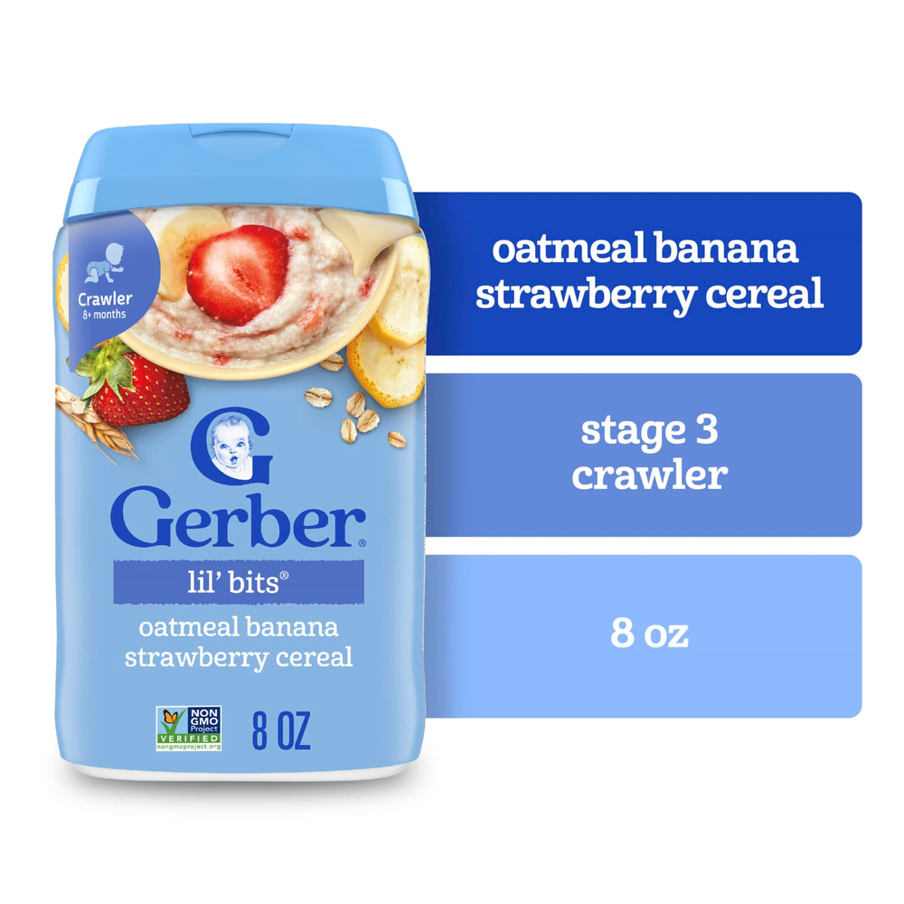 Gerber, Lil 'Bits®, каша для детей от 8 месяцев, овсянка, банан и клубника, 227 г (8 унций)