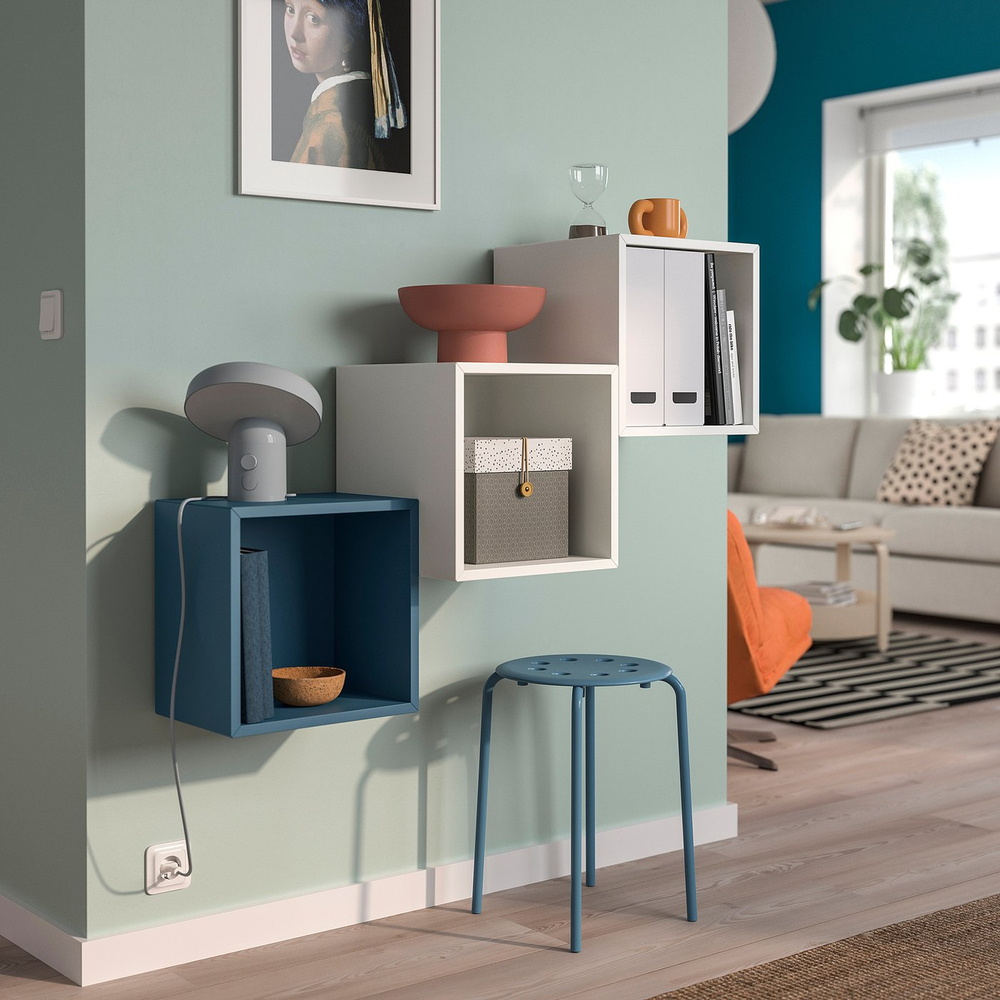 IKEA EKET  (ИКЕА ЕКЕТ)  -  Комбинация настенных шкафов - тёмный серо-синий/белый 105x35x70 см
