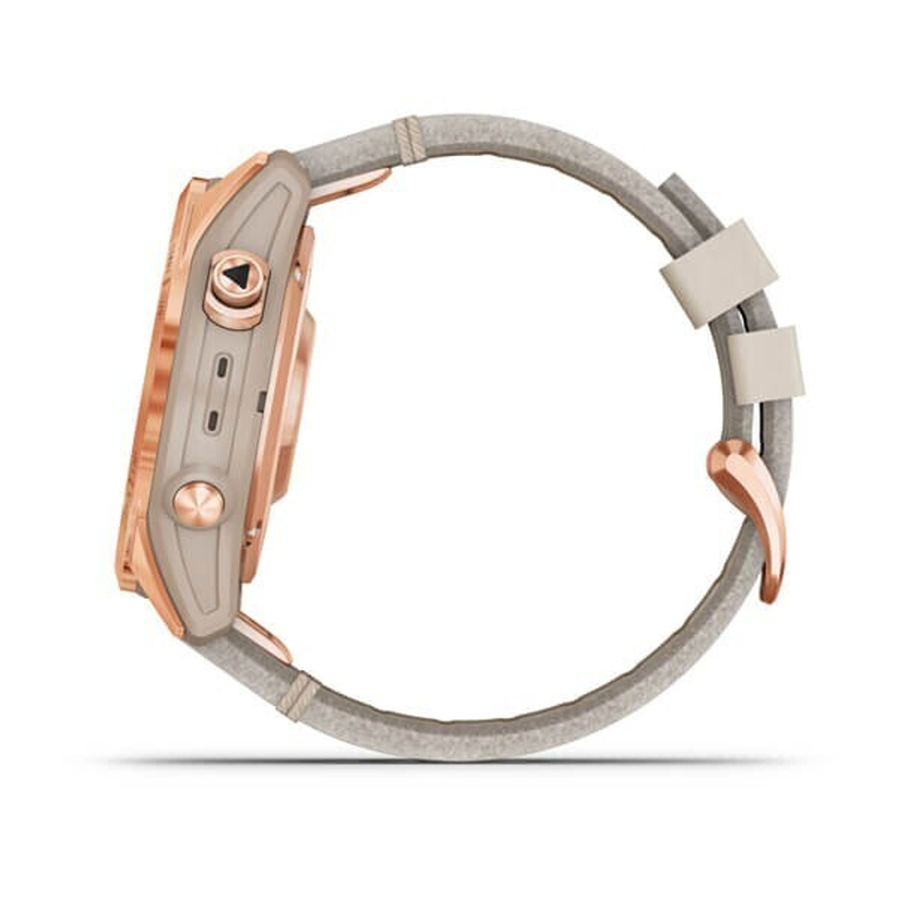 Умные часы Garmin Fenix 7S Sapphire Solar титановый цвета розовое золото с песчаным кожаным ремешком 42 мм