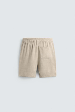 ZARA БЕРМУДЫ RELAXED FIT ИЗ ВИСКОЗЫ И ЛЬНА, СВЕТЛО-БЕЖЕВЫЙ