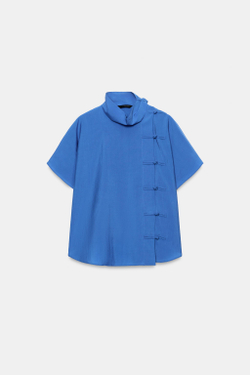ZARA РУБАШКА С ЗАСТЕЖКОЙ-АЛАМАРОМ ZW COLLECTION, ЯРКО-СИНИЙ