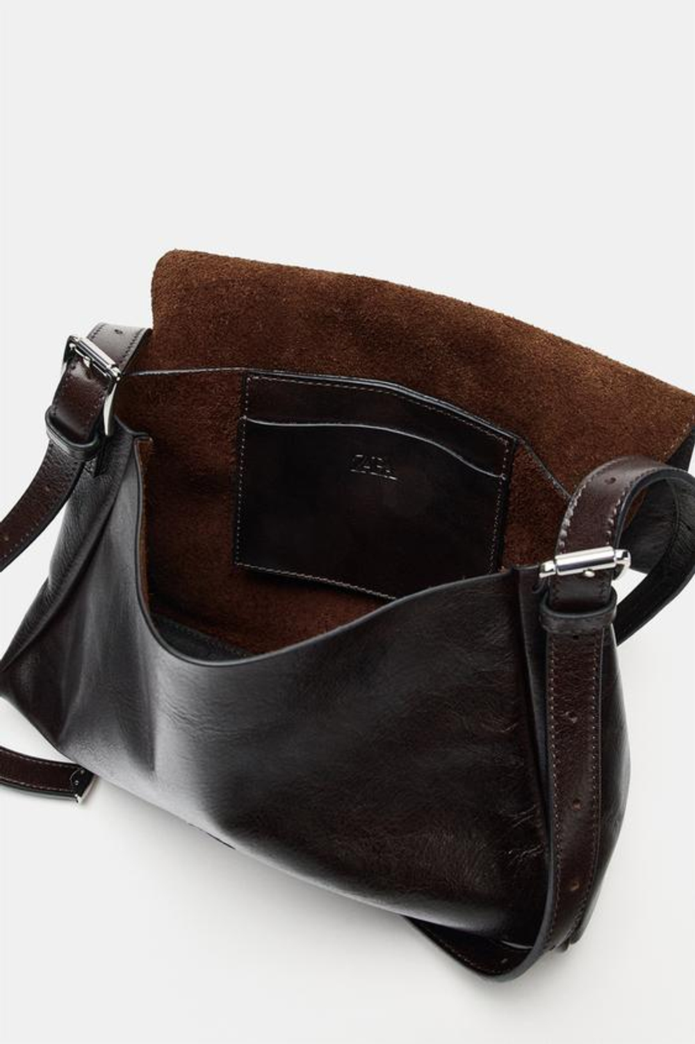 ZARA КОЖАНАЯ СУМКА С КЛАПАНОМ, КОРИЧНЕВЫЙ