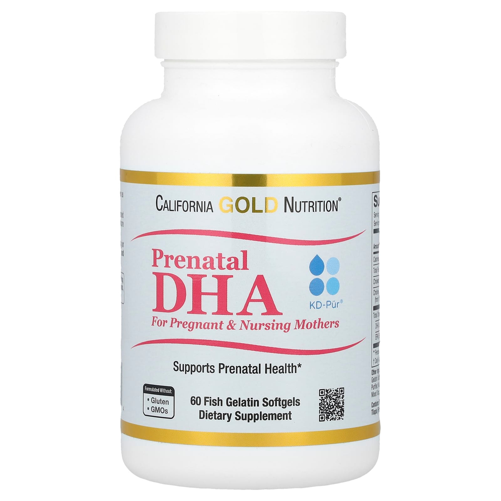 California Gold Nutrition, пренатальная ДГК, омега-3 жирные кислоты ДГК и ЭПК с холином для беременных и кормящих матерей, 60 капсул из рыбьего желатина