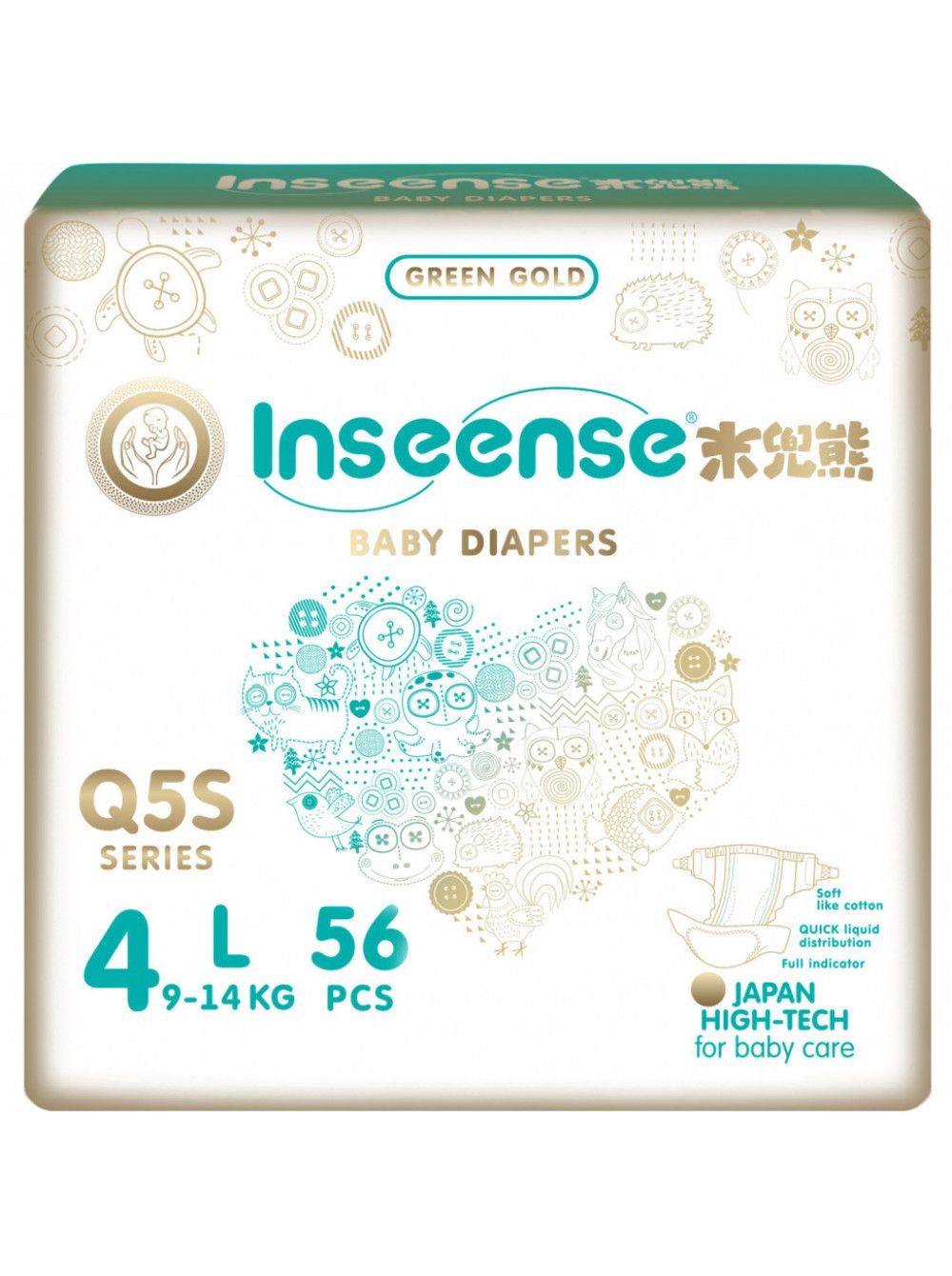 Подгузники L (9-14 кг) Inseense Q5S 56шт