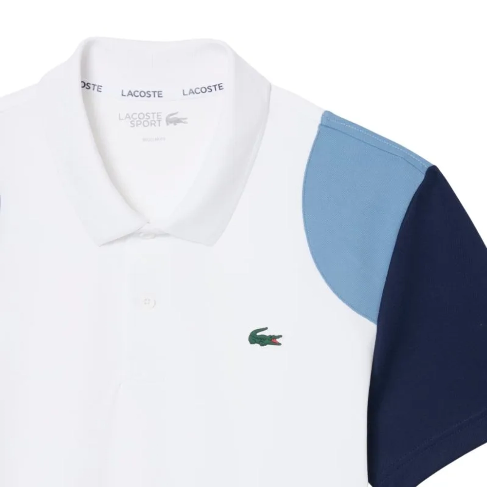 Мужское теннисное поло Lacoste Ultra Dry Colour-Block Sport - white/blue/navy blue