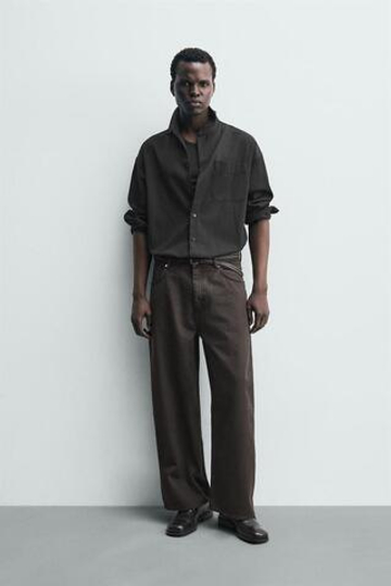 ZARA ДЖИНСЫ WIDE FIT, КОРИЧНЕВЫЙ