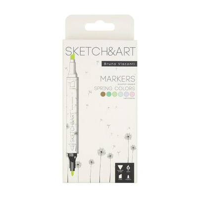 Скейтчмаркеры двусторонние 6 цв. "Sketch&Art. Весенний пейзаж" (Bruno Visconti)