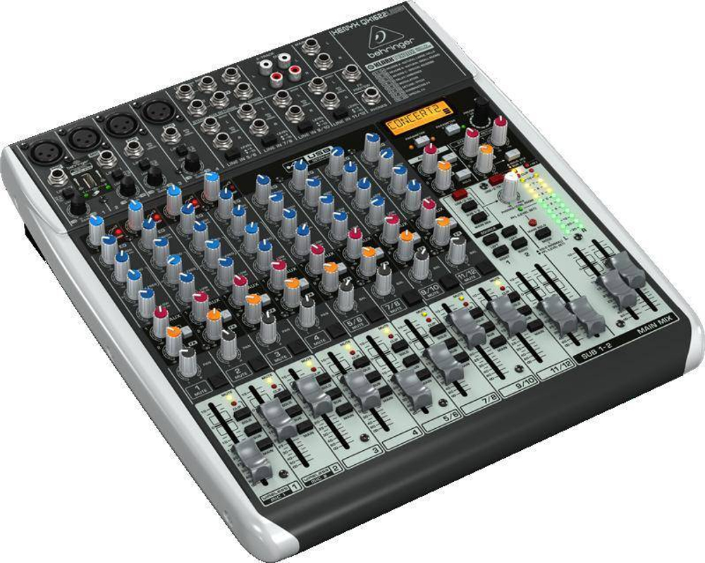 BEHRINGER QX1622USB микшер, 4 моновхода с компрессорами, 4 стерео, 2 AUX-шины, 2 подгруппы, процессор эффектов, USB