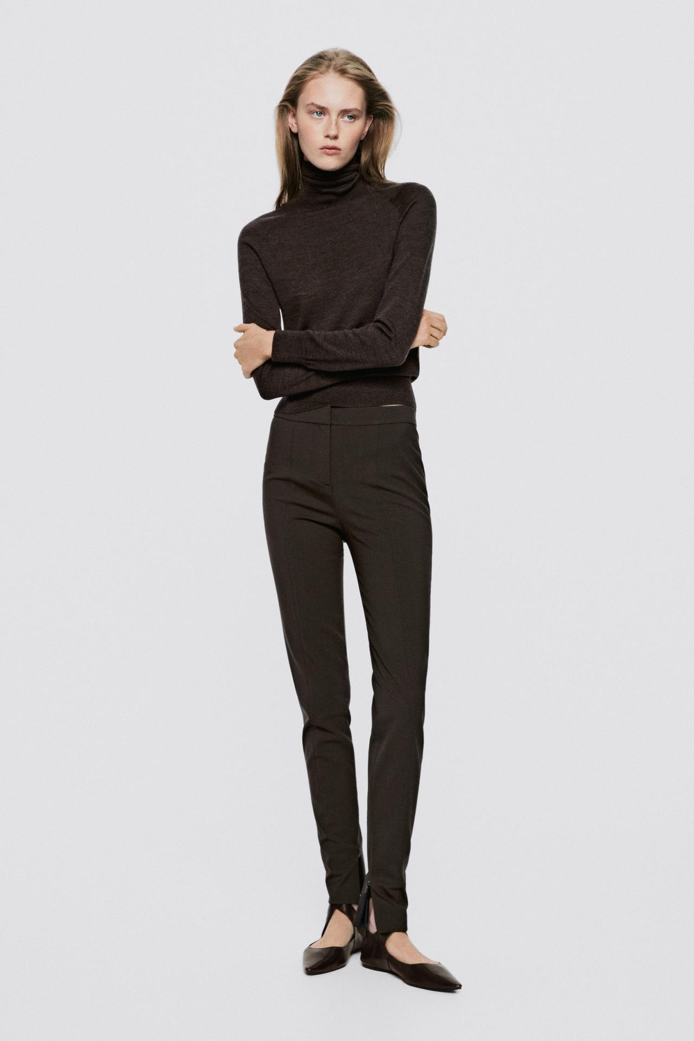 Massimo Dutti Кожаные балетки на шнуровке - Limited Edition, коричневый