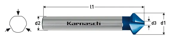 Зенковка Karnasch Ø6,3 мм с покрытием Blue-Tec, 90°, HSS-XE, DIN 335, арт. 20.1765-010