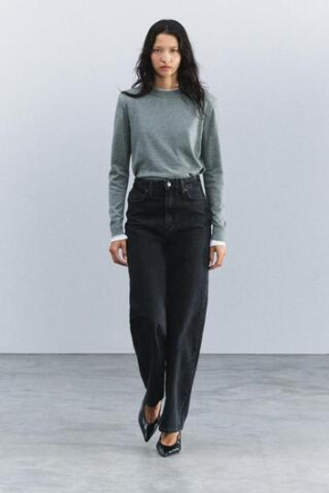 ZARA ДЖИНСЫ STRAIGHT FIT С ВЫСОКОЙ ПОСАДКОЙ — ZW COLLECTION, ЧЕРНЫЙ