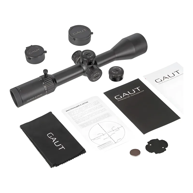 Прицел Gaut Azurite 4-16x50, сетка 35, FFP, 0.1 МIL - комплект поставки с крышками и инструкцией