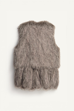 ZARA ЖИЛЕТ ИЗ ИСКУССТВЕННОГО МЕХА - LIMITED EDITION, СВЕТЛО-СЕРЫЙ