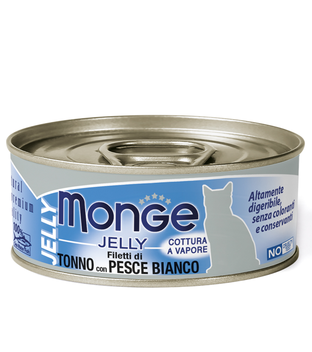 Monge Jelly Adult cat для взрослых кошек с желтоперым тунцом и белой рыбой, консервы 80гр. (33016)