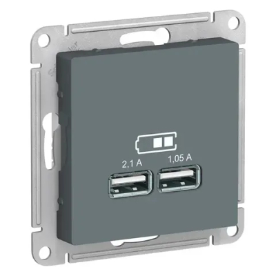 ATLASDESIGN USB РОЗЕТКА A+A, 5В/2,1А, 2х5В/1,05А, механизм, ГРИФЕЛЬ