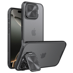 Чехол прозрачный тонированный (Transparent Black) от Nillkin с металлической откидной крышкой для камеры на iPhone 16 Pro Max, серия CamShield Prop Case