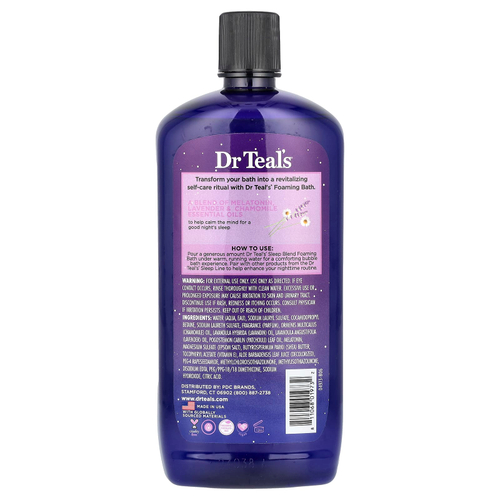 Dr. Teal's, пенка для ванн с чистой английской солью, мелатонином, лавандой и ромашкой, 1000 мл (34 жидк. унции)