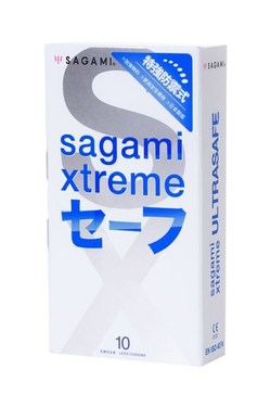 SAGAMI Xtreme Ultrasafe 0,09 мм - Презервативы с двойным кол-вом смазки, латекс 10шт.