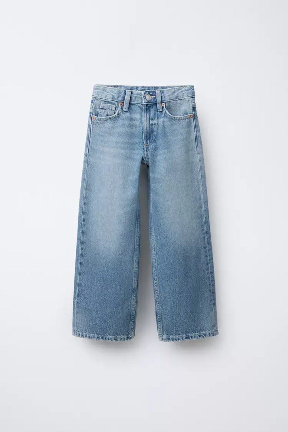 ZARA ДЖИНСЫ WIDE LEG С ЭФФЕКТОМ ПОТЕРТОСТИ, СИНИЙ