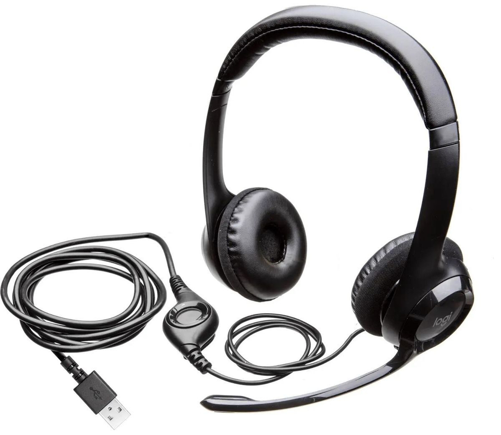 Гарнитура Logitech H390, проводная, стерео, USB, черный, шумоподавление (981-000803)