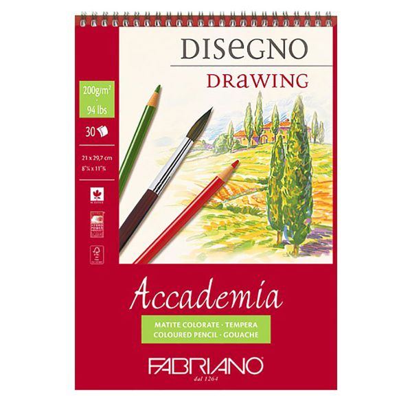 Альбом для эскизов AccaDemia 200 г/м², A4 21х29.7 см, на спирали 30 л, Fabriano 44202129