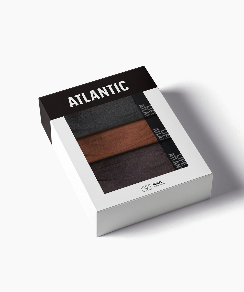 Мужские трусы шорты Atlantic, набор из 3 шт., хлопок, тёмно-серый меланж + медно-багряный меланж + коричневый меланж, 3MH-226