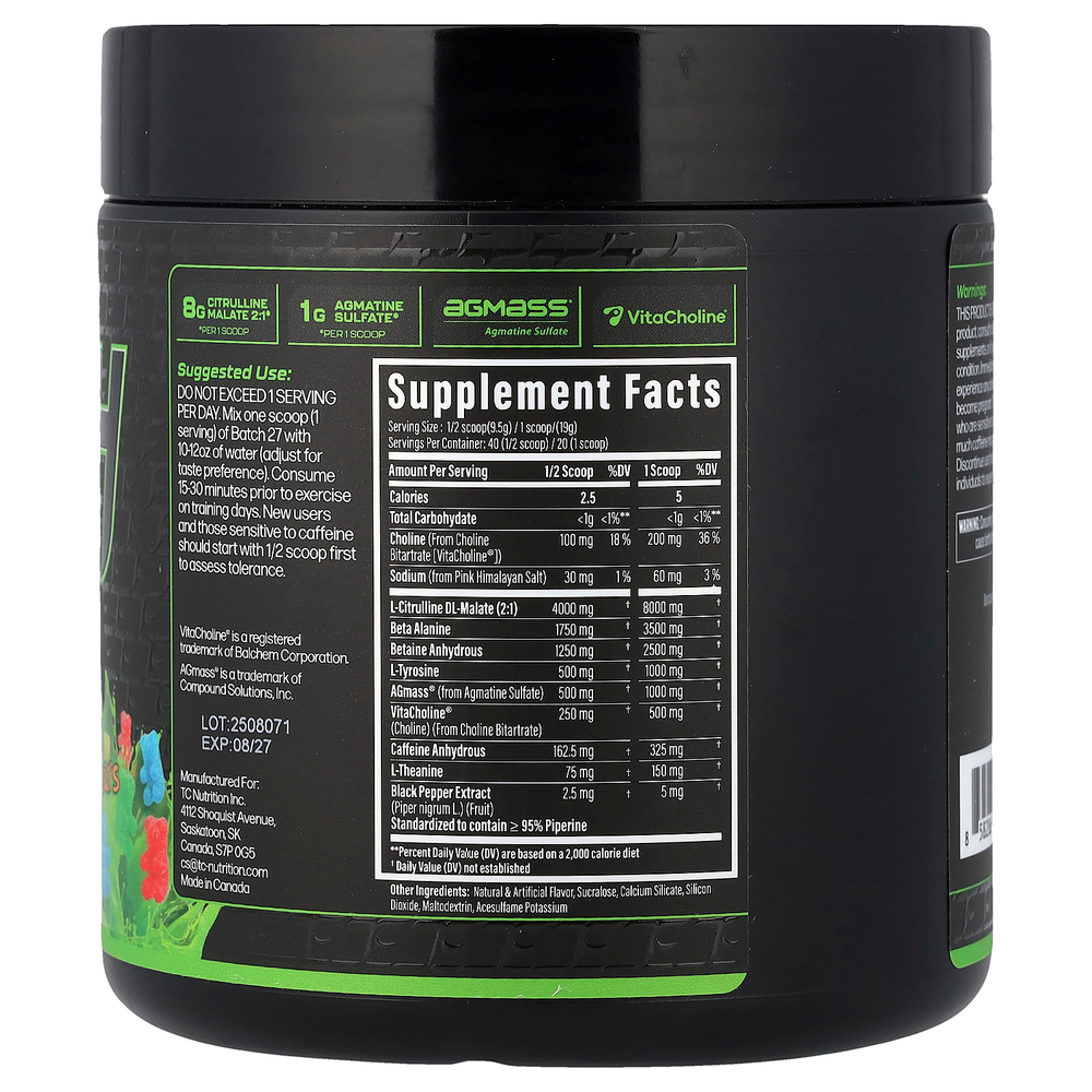 TC Nutrition, Batch 27, предтренировочная добавка, с кислыми жевательными мишками, 380 г (13,4 унции)