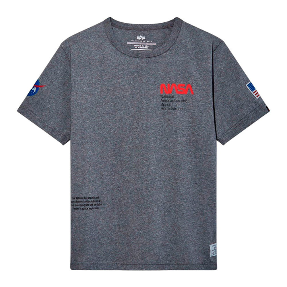 Футболка Alpha Industries Nasa Worm Logo Tee Dark Charcoal Heather (Серая)