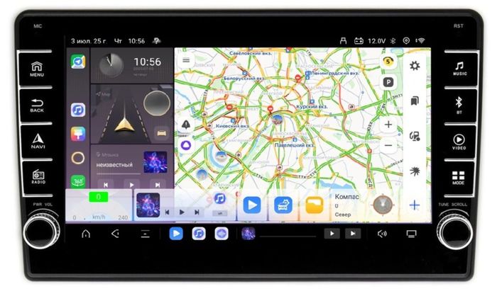 Магнитола в 10" рамку с 9" экраном, кнопками и крутилками - Kuberg OL-1015 QLed, Android 13, Быстрая, CarPlay, SIM-слот