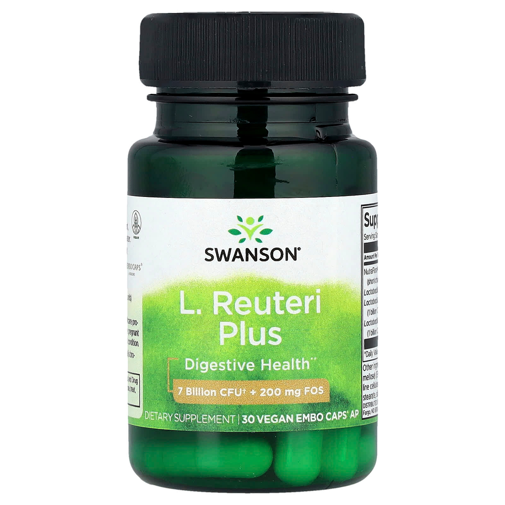 Swanson Vitamins, L. Reuteri Plus, лактобактерии реутери, 30 веганских капсул EMBO Caps® AP