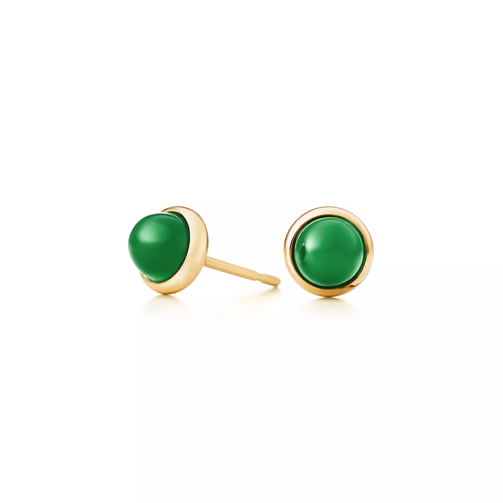 Серьги из жёлтого золота 18к с зелёным нефритом💠 Tiffany, Color by the Yard