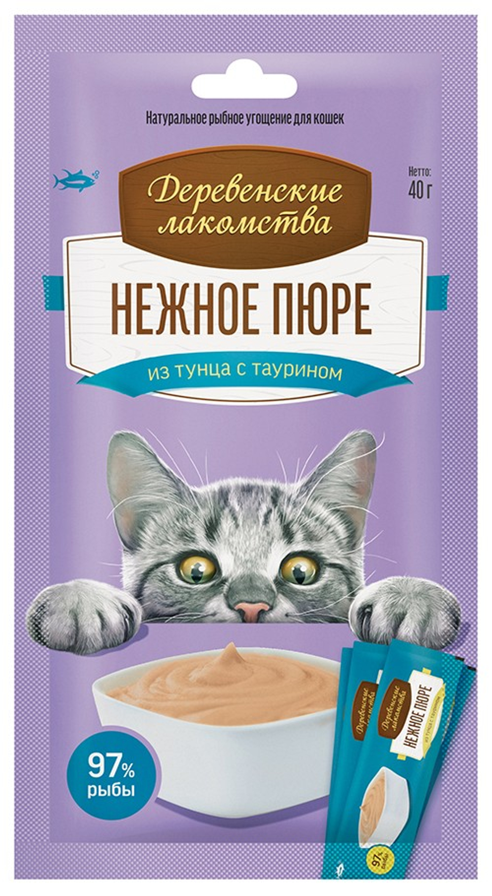 Крем-суп Деревенские лакомства Нежное пюре из тунца для кошек 4 шт по 10 г