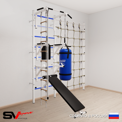 Шведская стенка Sv Sport усиленная 69520 (Турник стандарт/Брусья/Стойка/Скамья/Канат/Лестница/Цепь/Мешок 22кг/Канатный лаз)