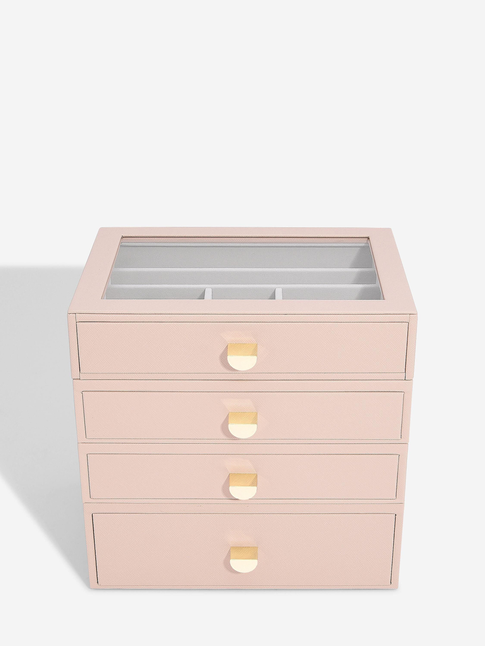 Органайзер для украшений и часов со стеклянной крышкой Stackers Classic Jewellery Box, 4 секции - White Pebble (White Pebble / серый / White Pebble / 500)