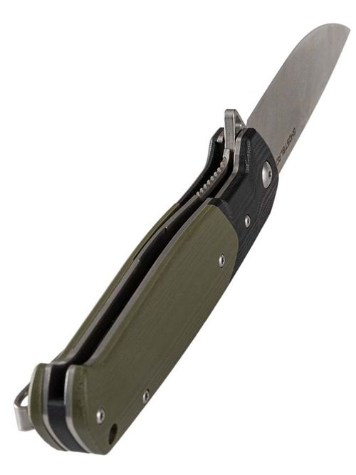 Нож складной GhostBlade Rune, сталь D2, Stonewash, 58-62 HRC, Drop-point, рукоять G10 оливковая, замок Liner lock