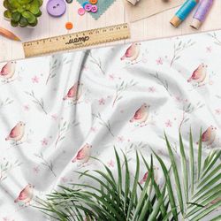 Ткань дюспо акварельные птички и веточки