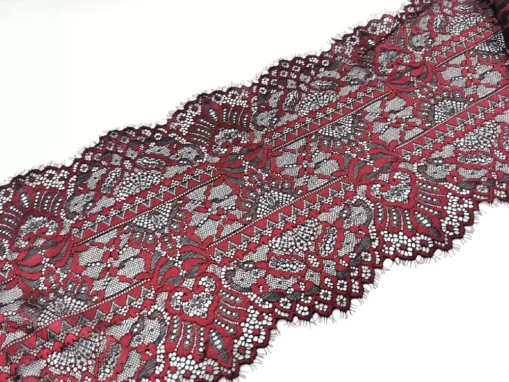 Эластичное кружево, ОПТ 23 см, черное и винный, (Арт: EK-2021), м