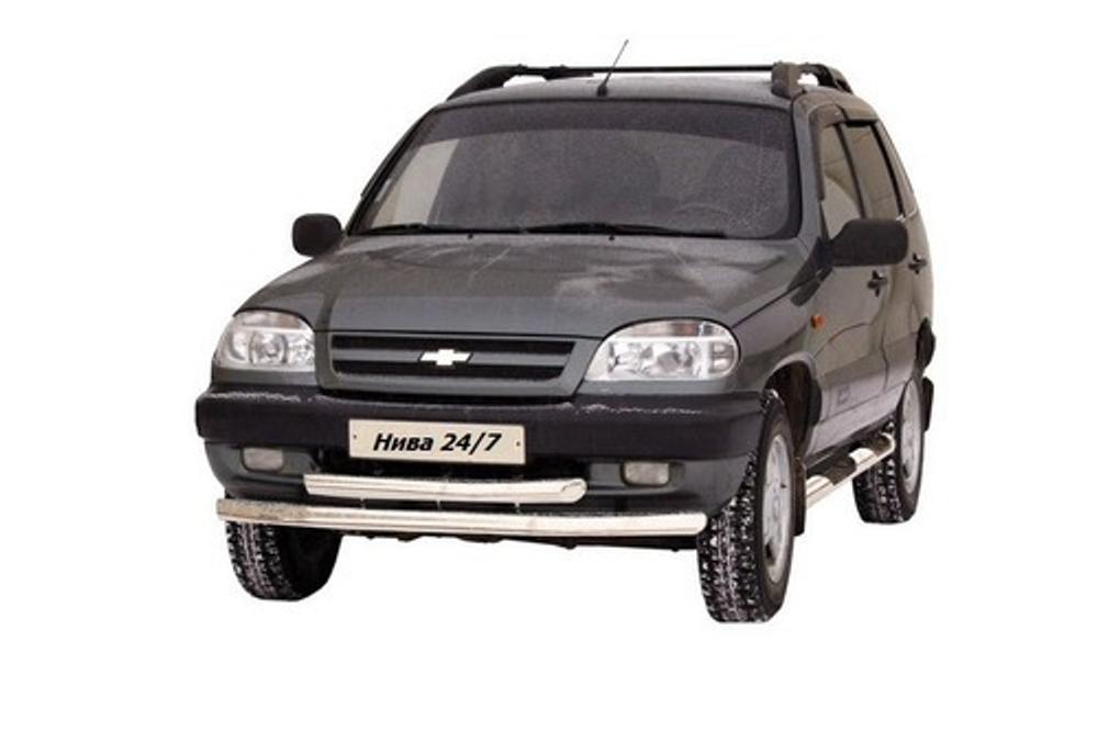 Защита переда «Труба двойная» (Ø=63,5 мм) Chevrolet Niva (- 03.2009) (нержавеющая сталь)