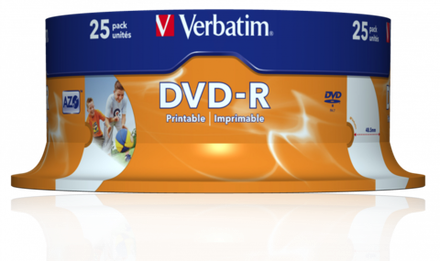 Оптический диск Verbatim DVD-R 4.7GB 16X AZO Wide Inkjet Printable ID Brand, Spindle, 25 шт